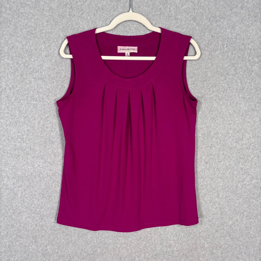 Evan Picone‎ Pleated Liquid Knit Top Medium Magenta Pink Slinky Career Cami Suit